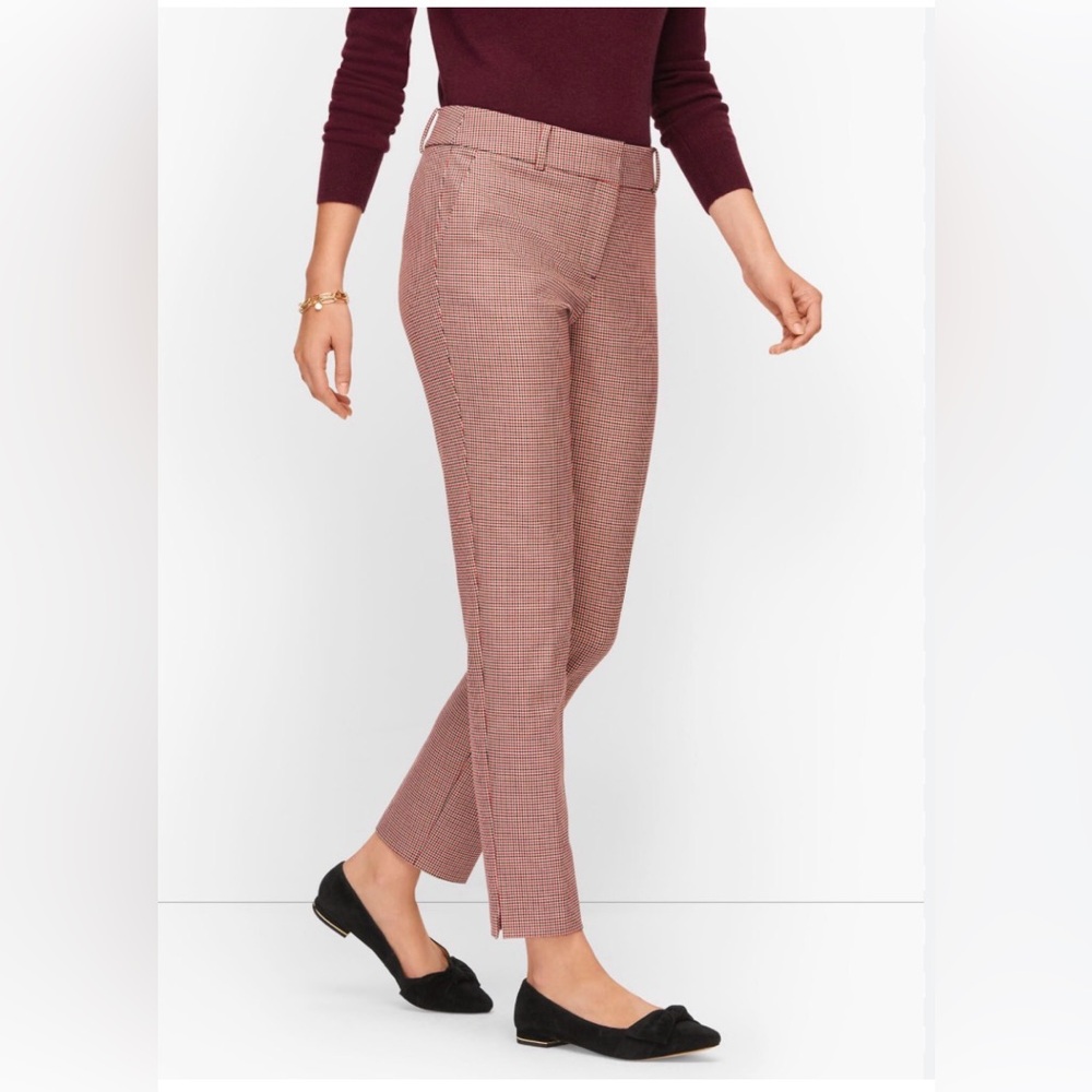 Talbots Hampshire Ankle Pants Mini Check Red Black Cream Size 0P Petite